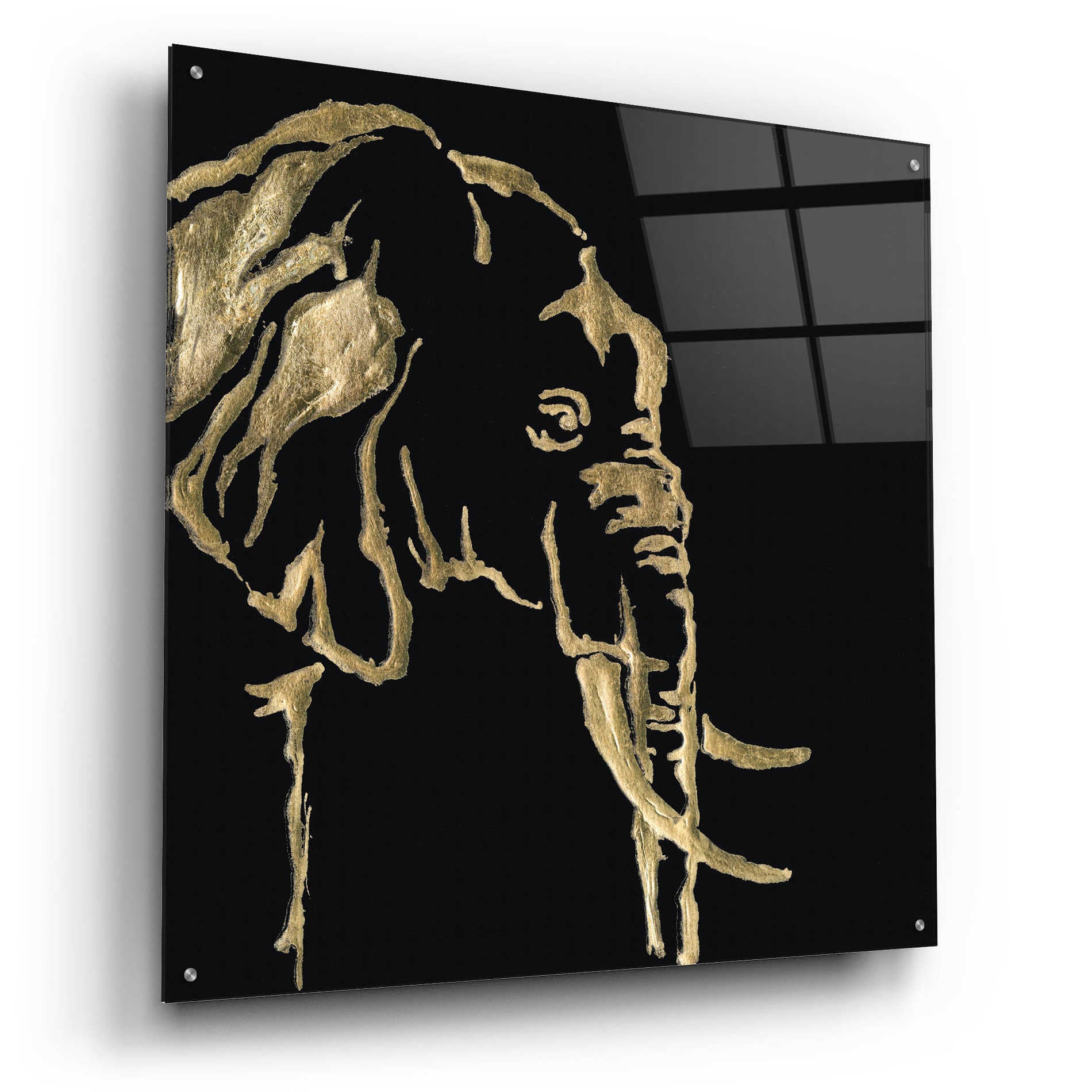 Epic Art 'Gilded Elephant on Black Pillow' by Chris Paschke, Acrylic Glass Wall Art,36x36