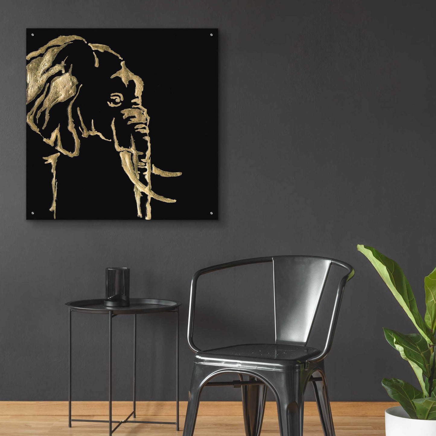 Epic Art 'Gilded Elephant on Black Pillow' by Chris Paschke, Acrylic Glass Wall Art,36x36