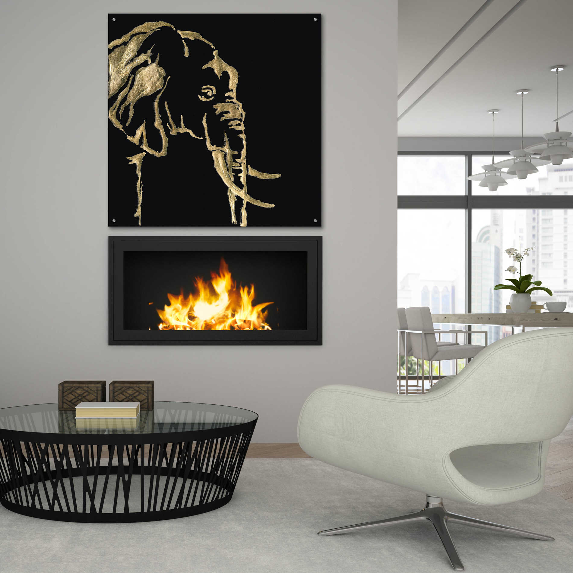 Epic Art 'Gilded Elephant on Black Pillow' by Chris Paschke, Acrylic Glass Wall Art,36x36