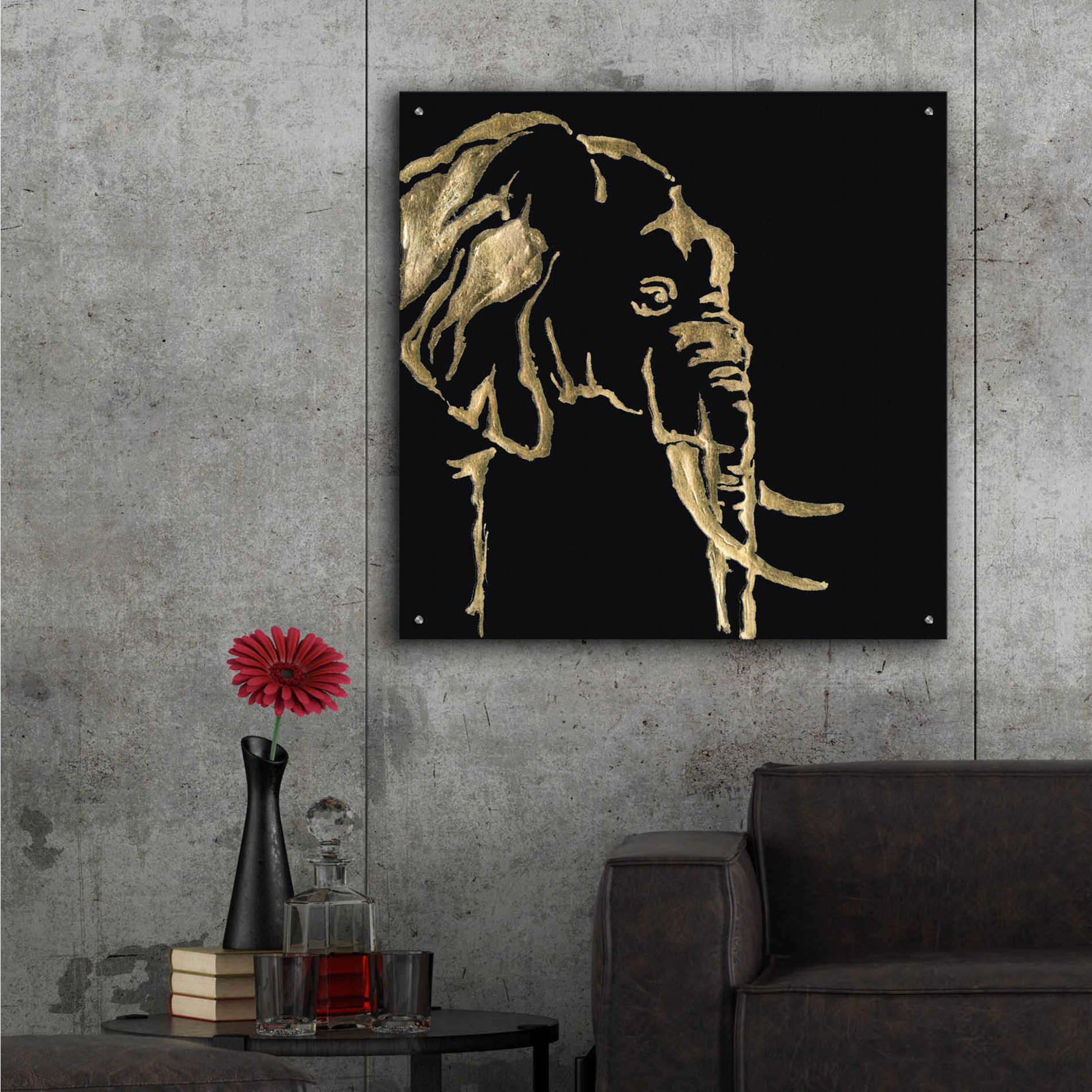 Epic Art 'Gilded Elephant on Black Pillow' by Chris Paschke, Acrylic Glass Wall Art,36x36