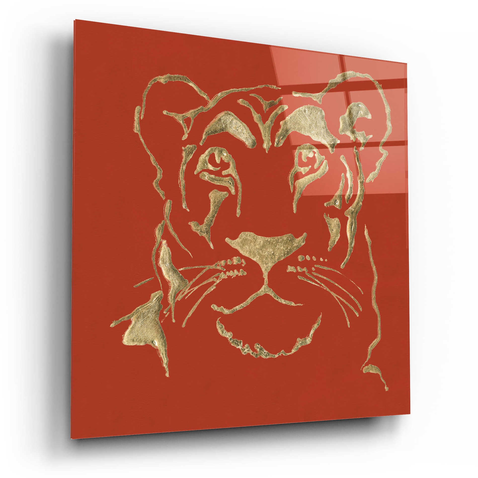 Epic Art 'Gilded Lioness on Red Pillow' by Chris Paschke, Acrylic Glass Wall Art,12x12