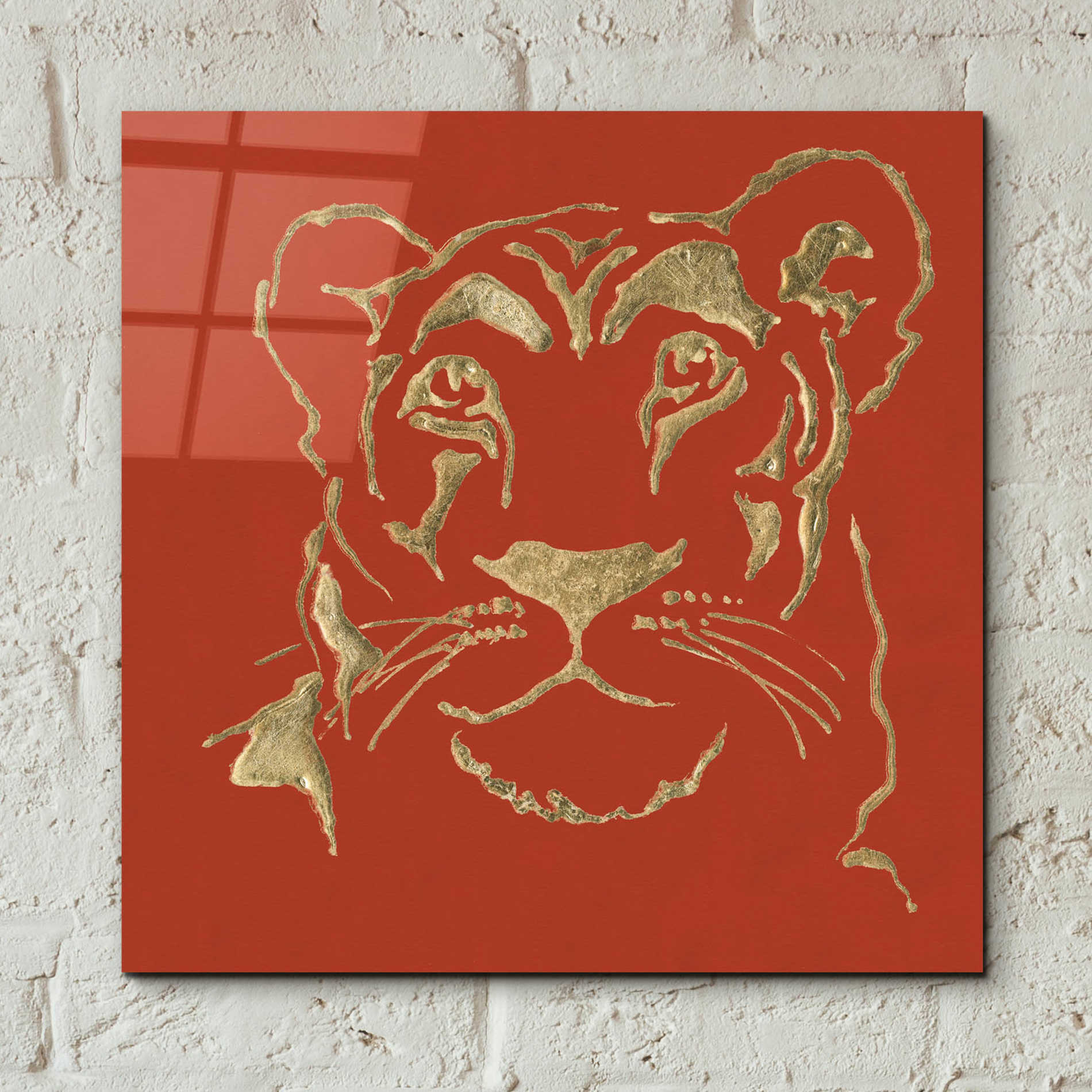 Epic Art 'Gilded Lioness on Red Pillow' by Chris Paschke, Acrylic Glass Wall Art,12x12