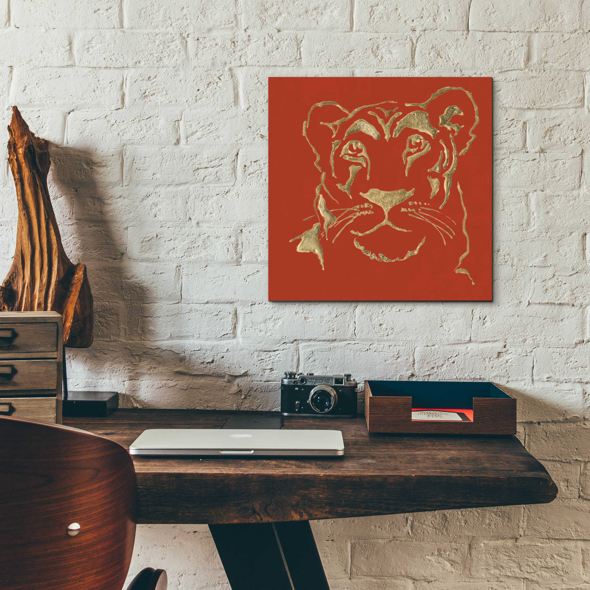 Epic Art 'Gilded Lioness on Red Pillow' by Chris Paschke, Acrylic Glass Wall Art,12x12