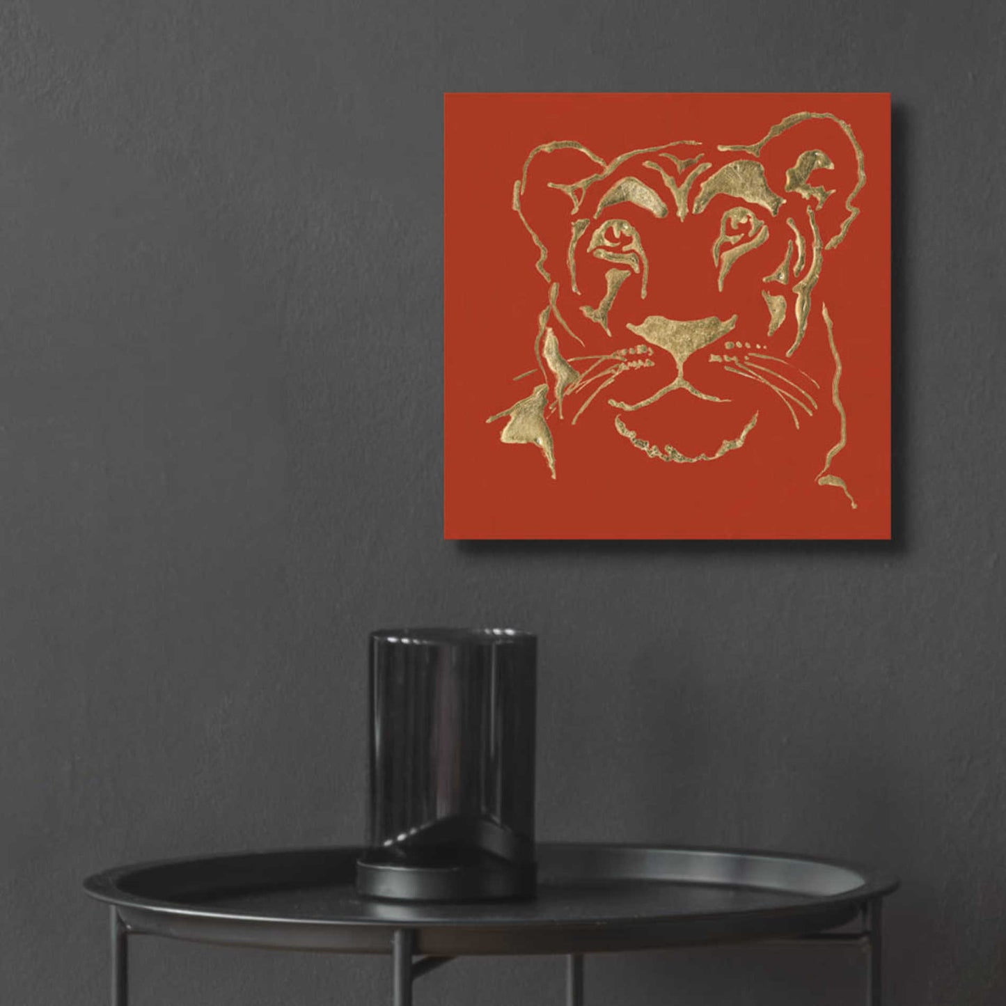 Epic Art 'Gilded Lioness on Red Pillow' by Chris Paschke, Acrylic Glass Wall Art,12x12