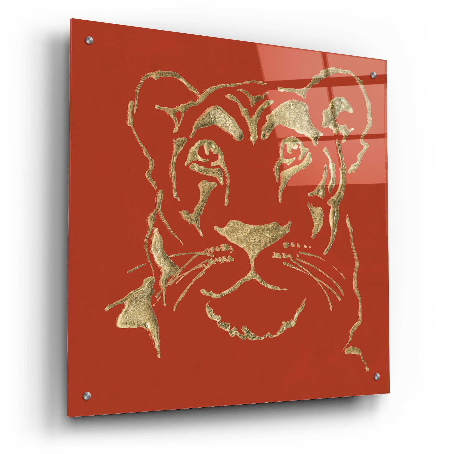 Epic Art 'Gilded Lioness on Red Pillow' by Chris Paschke, Acrylic Glass Wall Art,24x24