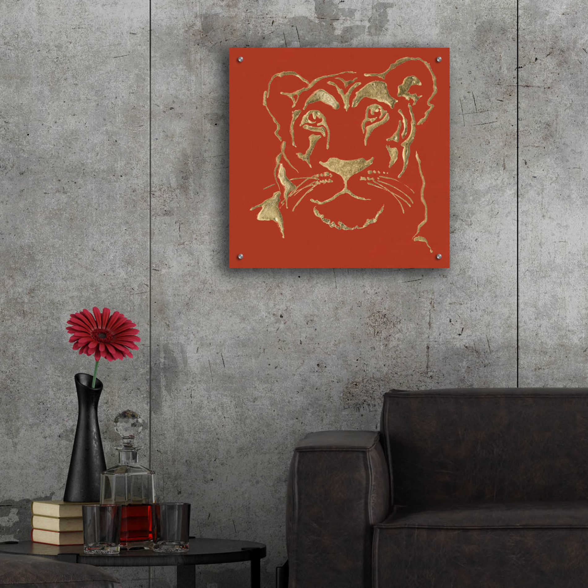 Epic Art 'Gilded Lioness on Red Pillow' by Chris Paschke, Acrylic Glass Wall Art,24x24