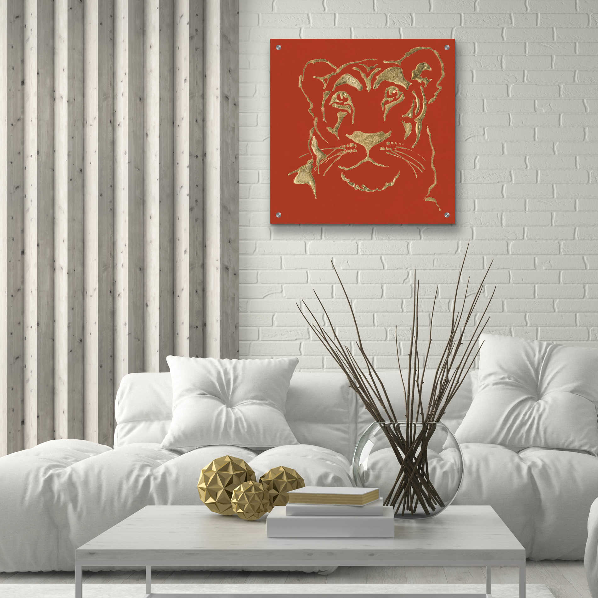 Epic Art 'Gilded Lioness on Red Pillow' by Chris Paschke, Acrylic Glass Wall Art,24x24