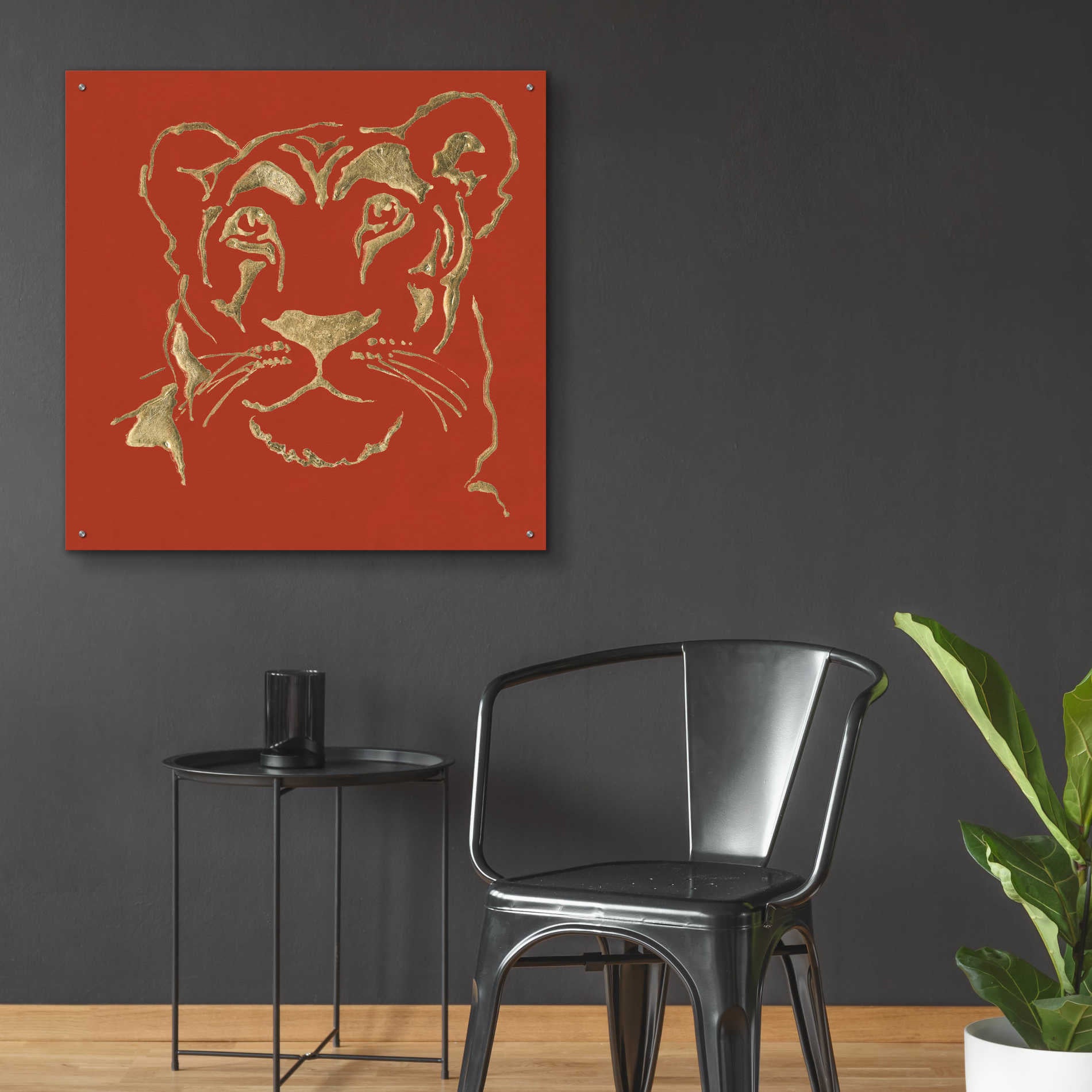 Epic Art 'Gilded Lioness on Red Pillow' by Chris Paschke, Acrylic Glass Wall Art,36x36