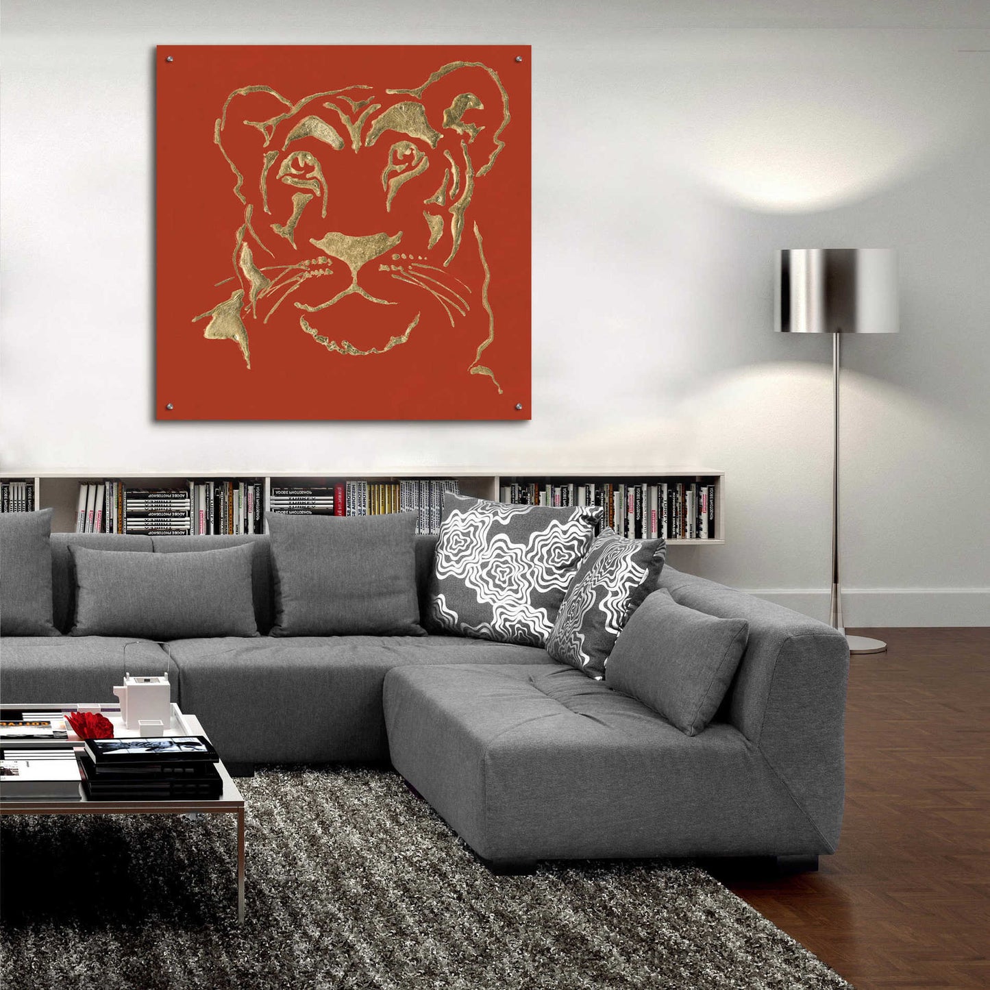 Epic Art 'Gilded Lioness on Red Pillow' by Chris Paschke, Acrylic Glass Wall Art,36x36