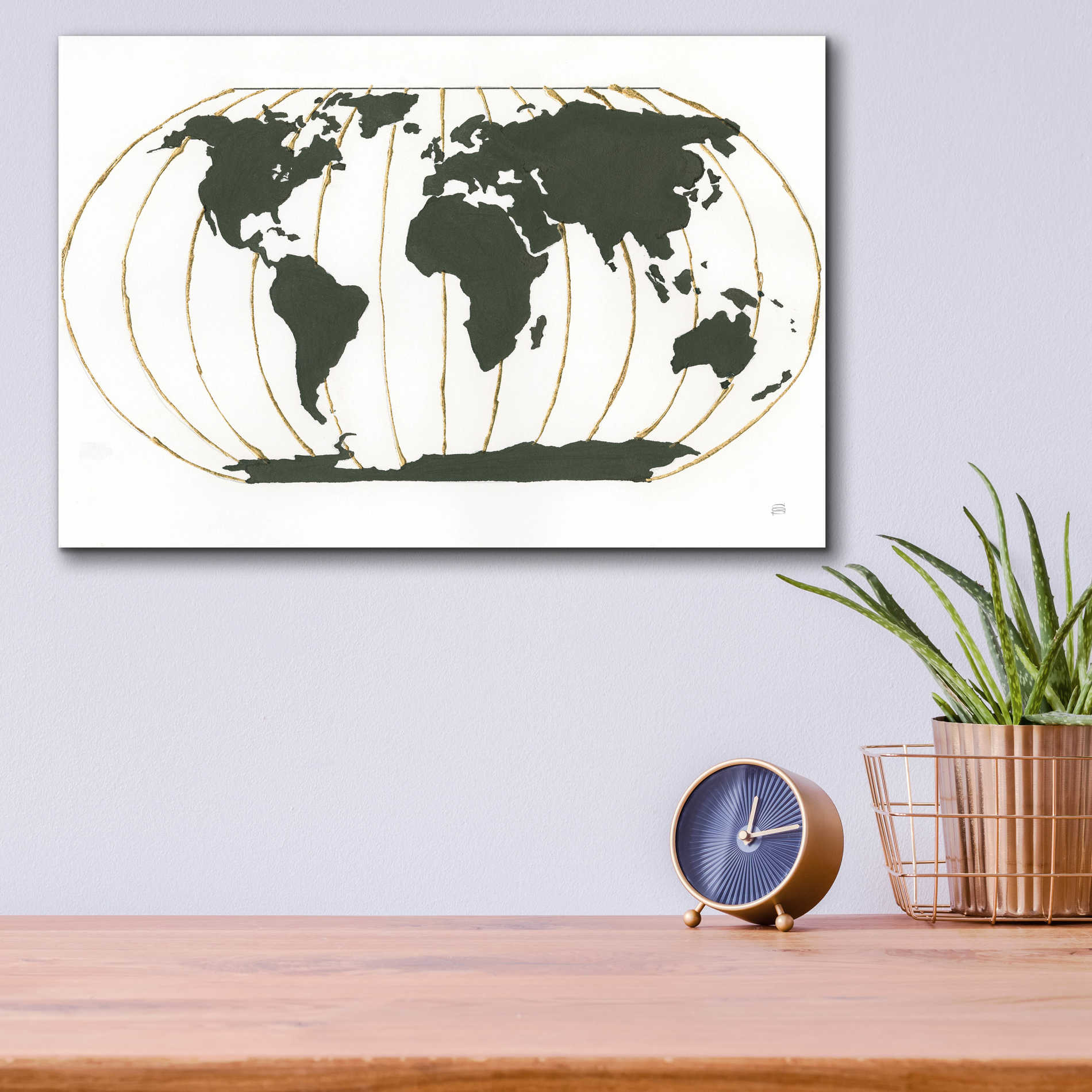 Epic Art  'World Map Gold Lines' by Chris Paschke,16x12