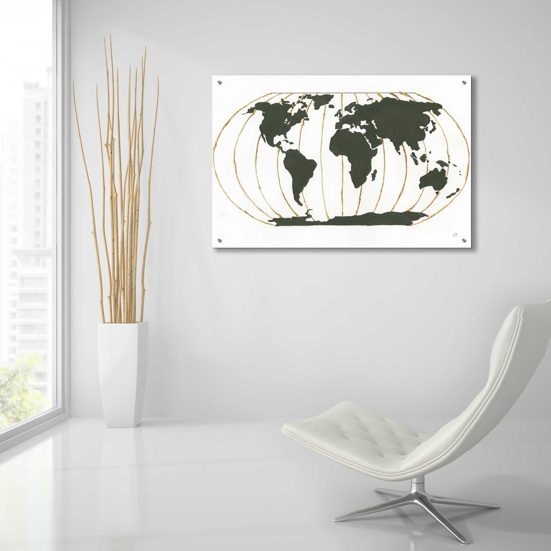 Epic Art  'World Map Gold Lines' by Chris Paschke,36x24