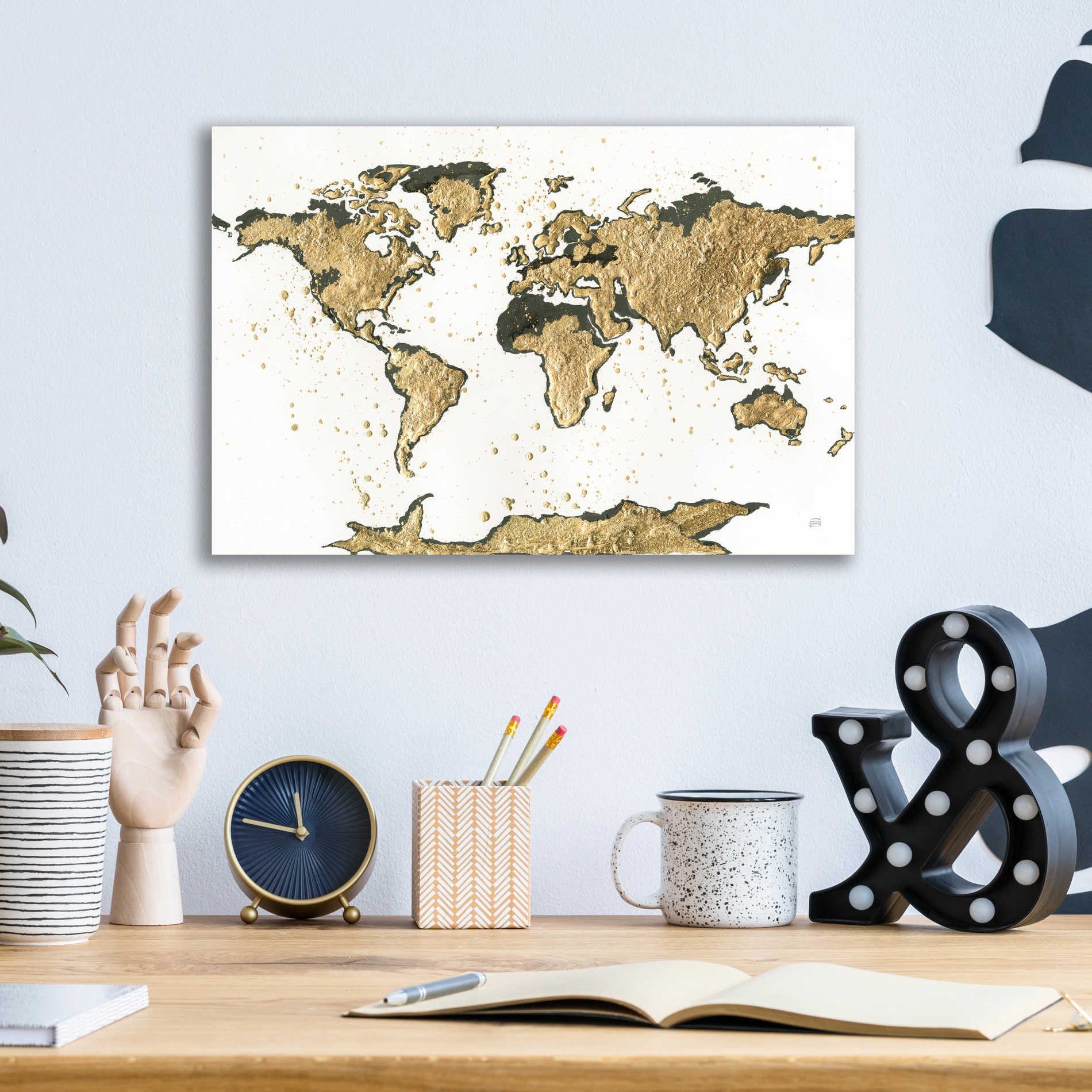 Epic Art  'World Map Gold Leaf' by Chris Paschke,16x12