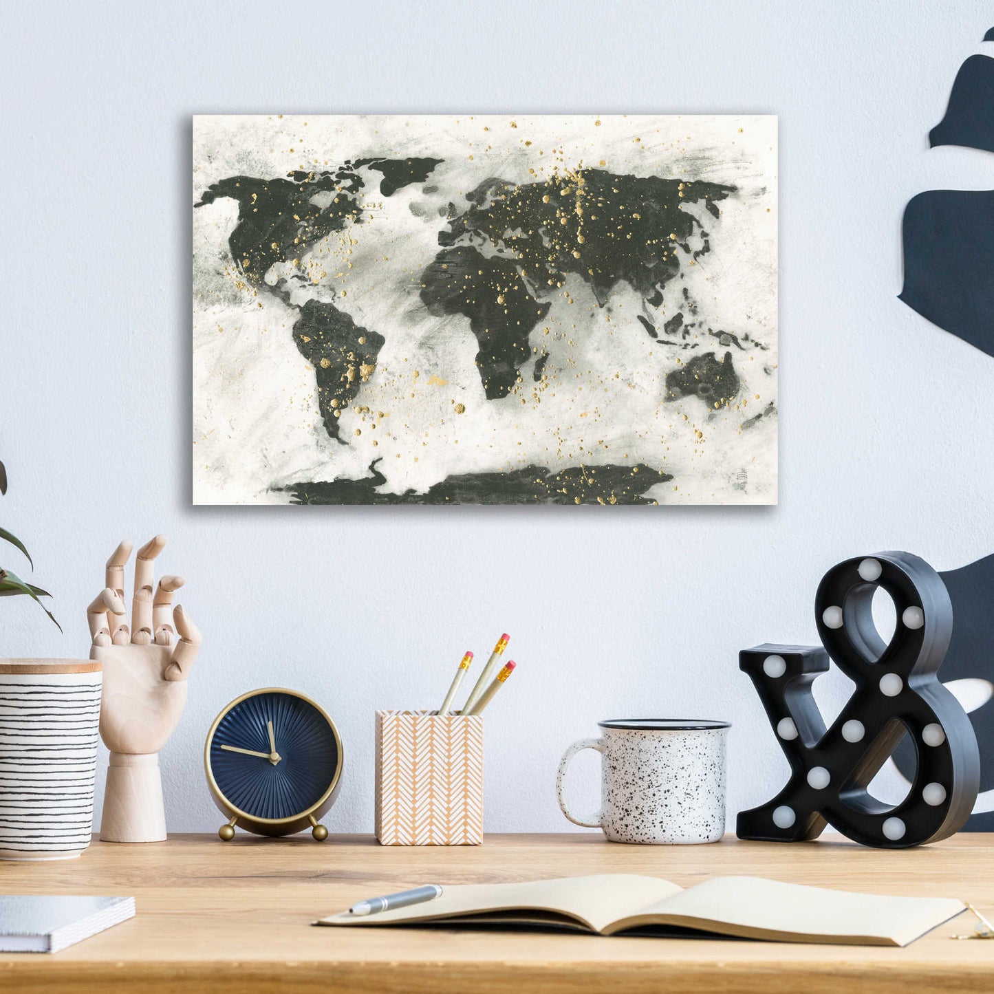 Epic Art  'World Map Gold Speckle' by Chris Paschke,16x12