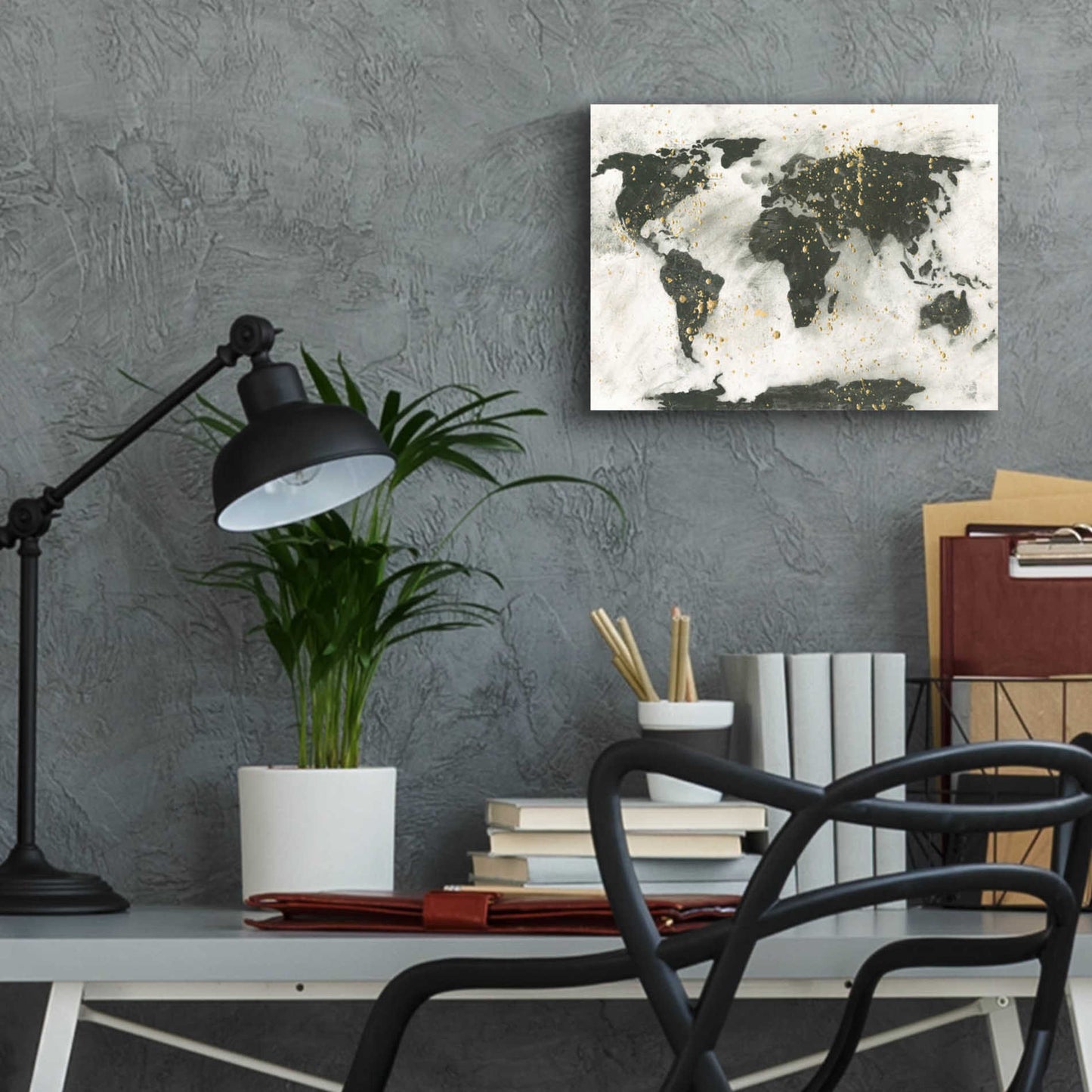 Epic Art  'World Map Gold Speckle' by Chris Paschke,16x12