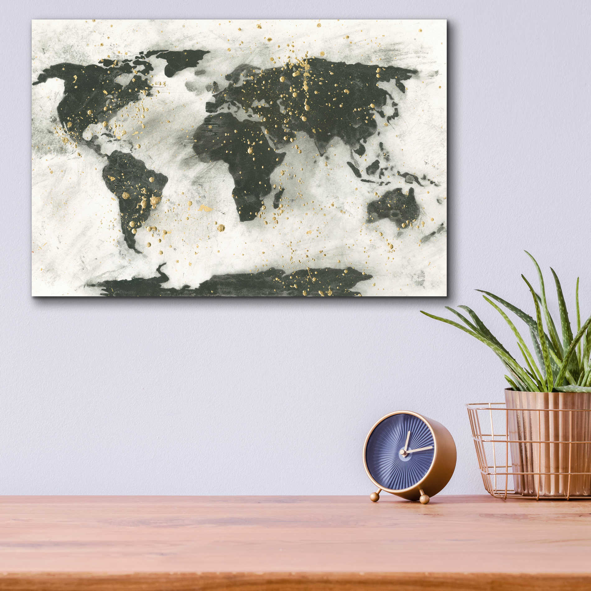 Epic Art  'World Map Gold Speckle' by Chris Paschke,16x12