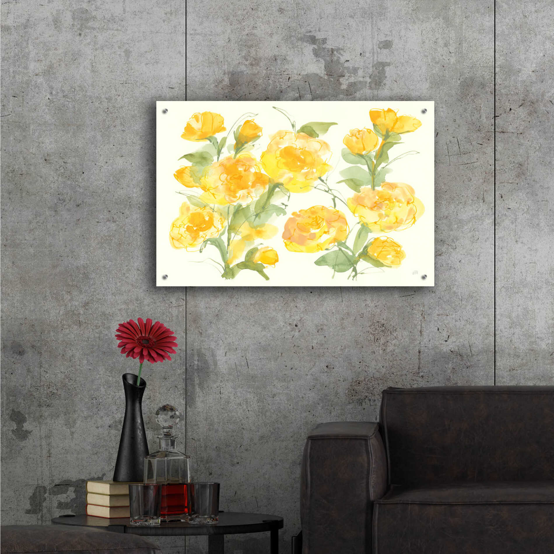 Epic Art 'Sunshine Peonies' by Chris Paschke, Acrylic Glass Wall Art,36x24