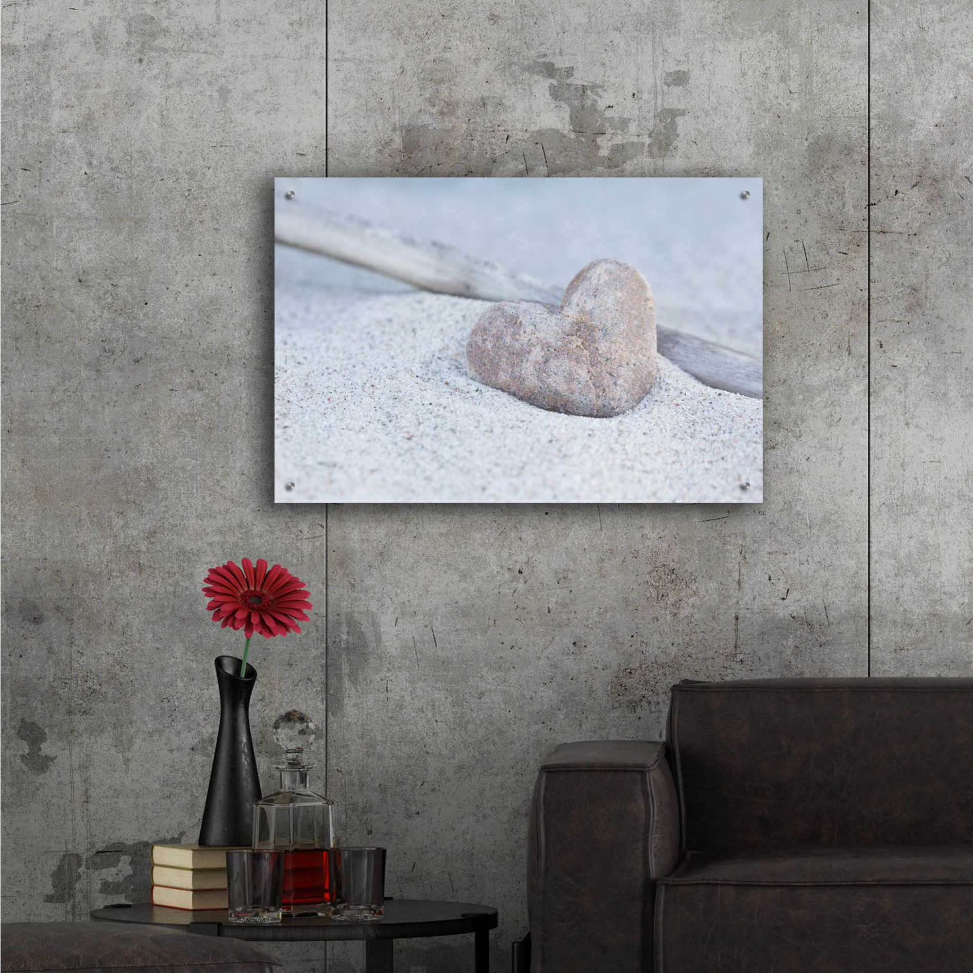 Epic Art 'Stone Heart Beach Still' by Andrea Haase Acrylic Glass Wall Art,36x24