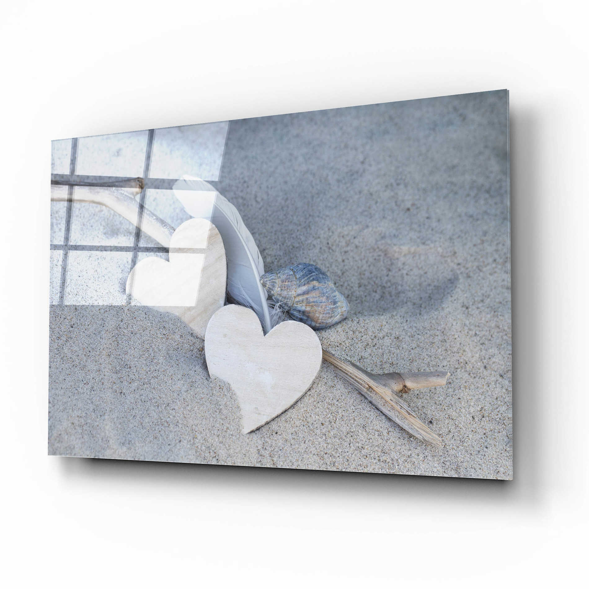 Epic Art 'Heart And Feather Beach Still' by Andrea Haase Acrylic Glass Wall Art,16x12