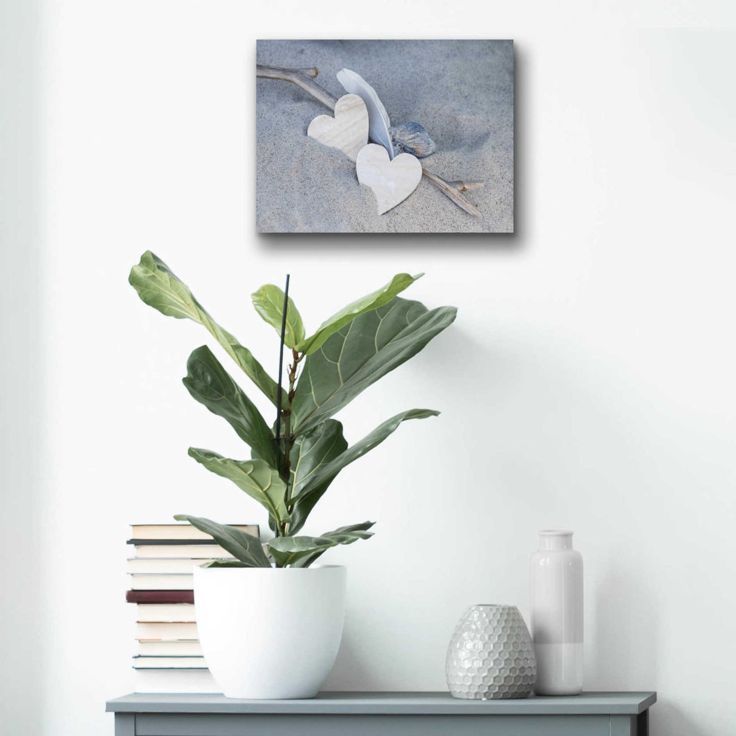 Epic Art 'Heart And Feather Beach Still' by Andrea Haase Acrylic Glass Wall Art,16x12