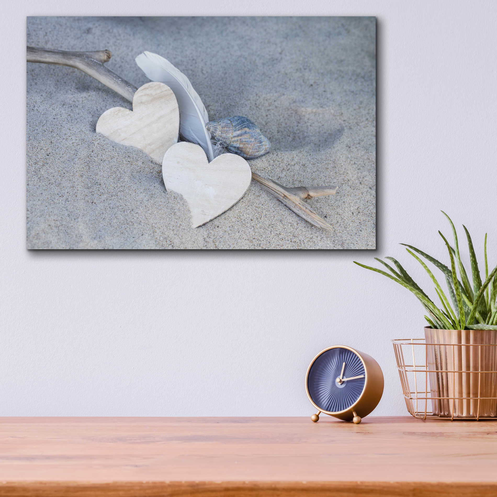 Epic Art 'Heart And Feather Beach Still' by Andrea Haase Acrylic Glass Wall Art,16x12