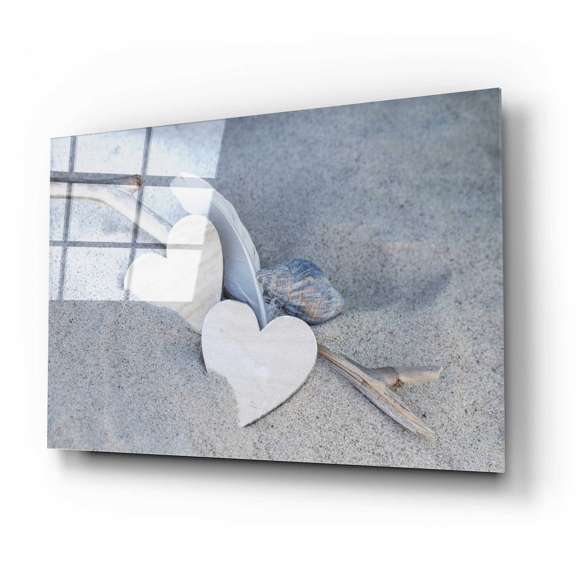 Epic Art 'Heart And Feather Beach Still' by Andrea Haase Acrylic Glass Wall Art,24x16