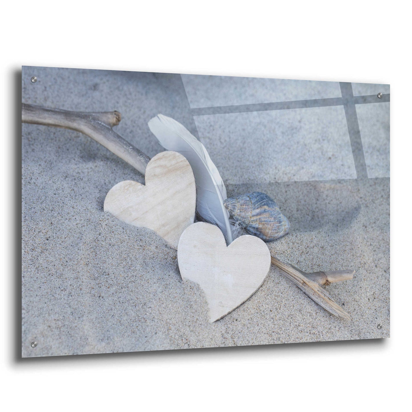 Epic Art 'Heart And Feather Beach Still' by Andrea Haase Acrylic Glass Wall Art,36x24