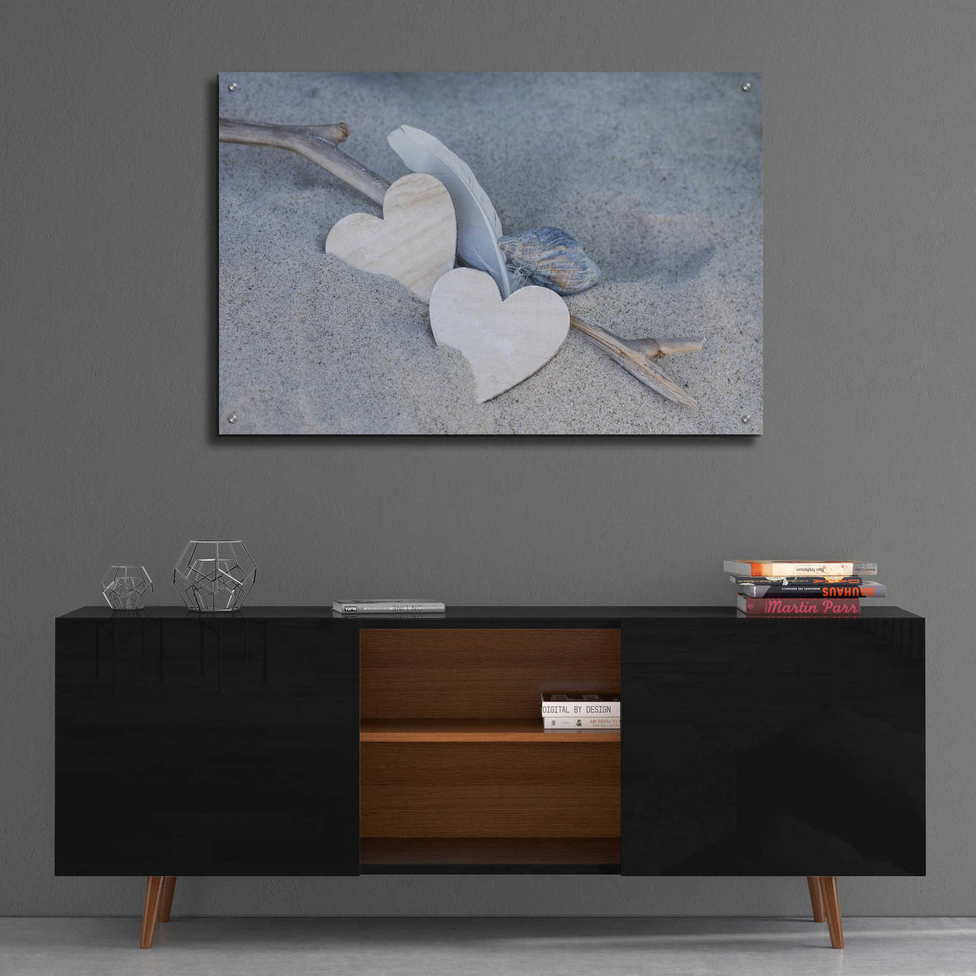 Epic Art 'Heart And Feather Beach Still' by Andrea Haase Acrylic Glass Wall Art,36x24