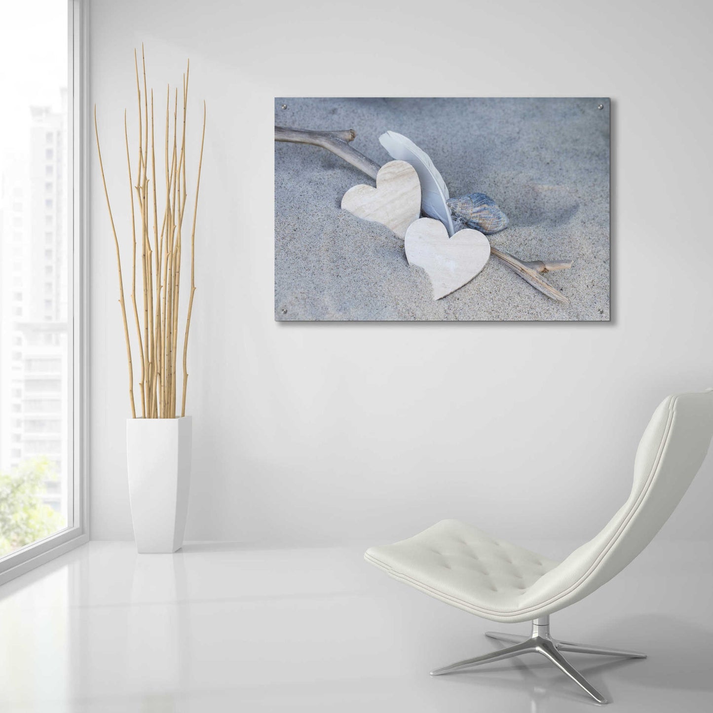 Epic Art 'Heart And Feather Beach Still' by Andrea Haase Acrylic Glass Wall Art,36x24