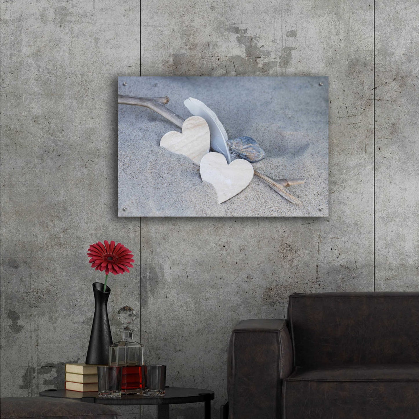 Epic Art 'Heart And Feather Beach Still' by Andrea Haase Acrylic Glass Wall Art,36x24