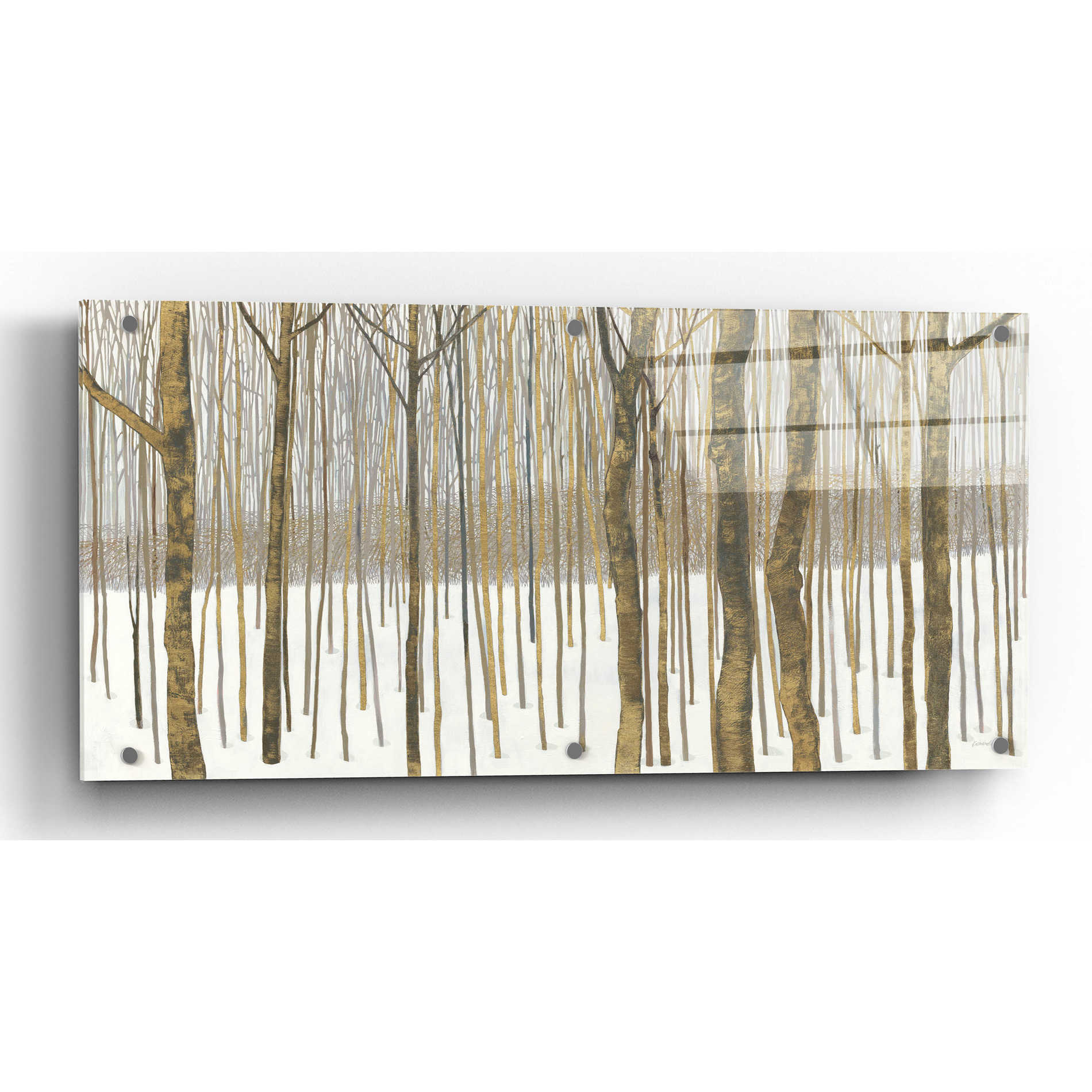 Epic Art 'Woods in Winter Gold' by Katherine Lovell, Acrylic Glass Wall Art,24x12