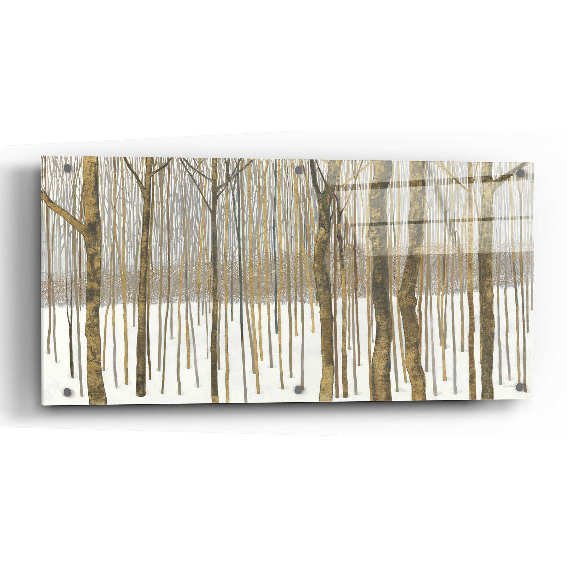 Epic Art 'Woods in Winter Gold' by Katherine Lovell, Acrylic Glass Wall Art,48x24