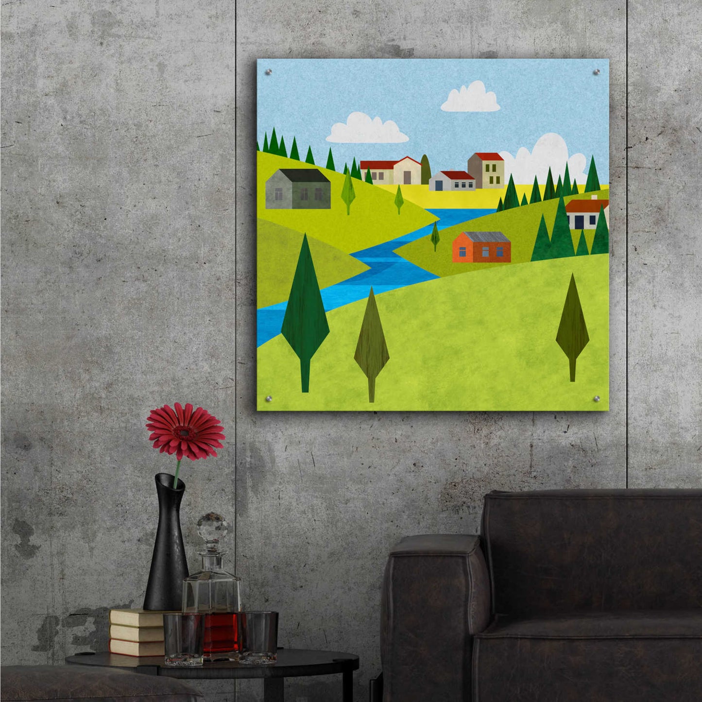 Epic Art 'River Valley Village II' by Andrea Haase Acrylic Glass Wall Art,36x36