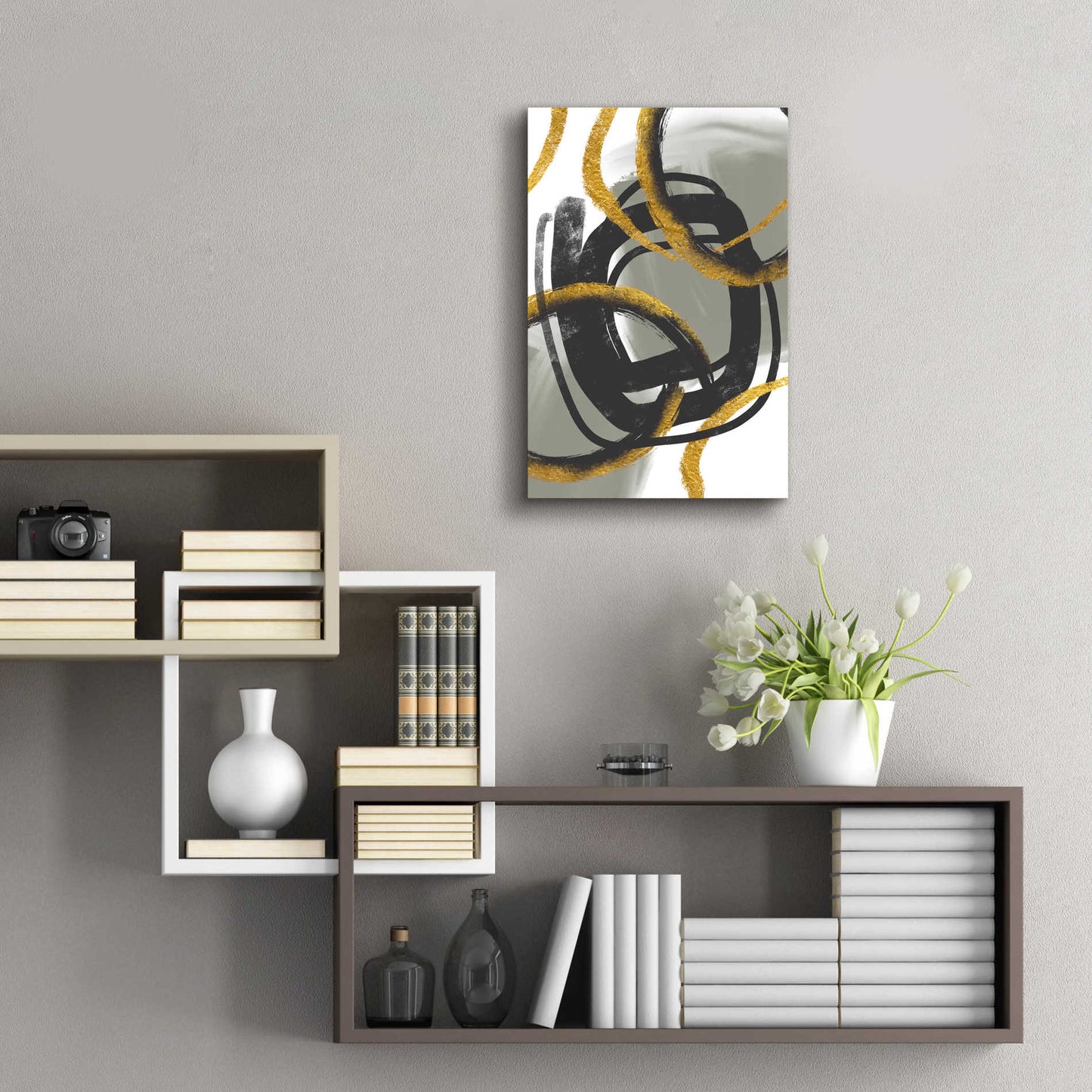 Epic Art 'Gold Meets Neutrals Iv' by Andrea Haase Acrylic Glass Wall Art,16x24