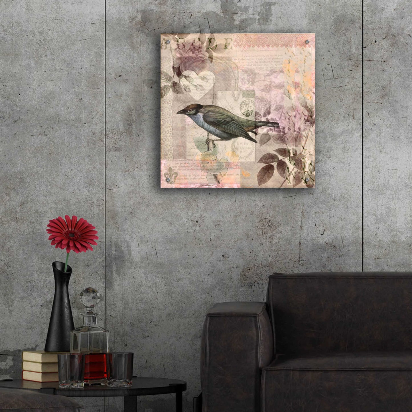 Epic Art 'Nostalgic Bird Collage' by Andrea Haase Acrylic Glass Wall Art,24x24