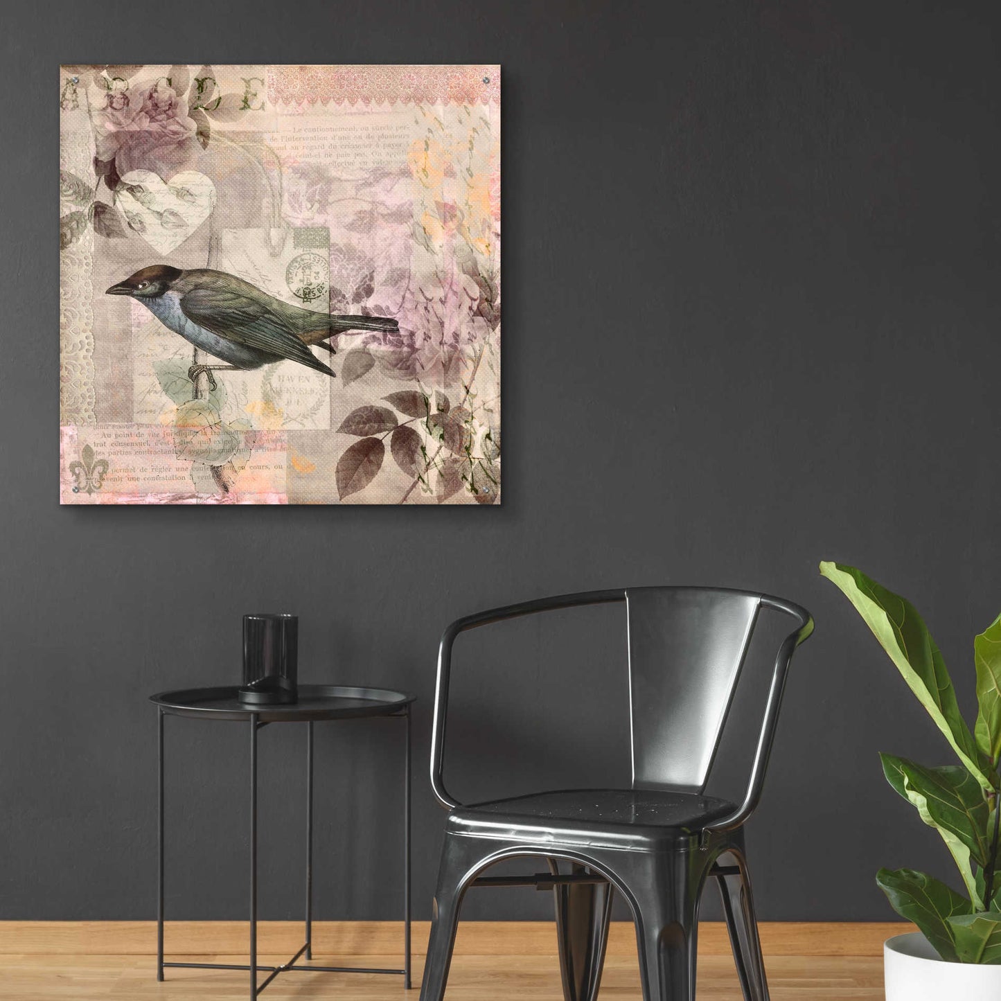 Epic Art 'Nostalgic Bird Collage' by Andrea Haase Acrylic Glass Wall Art,36x36