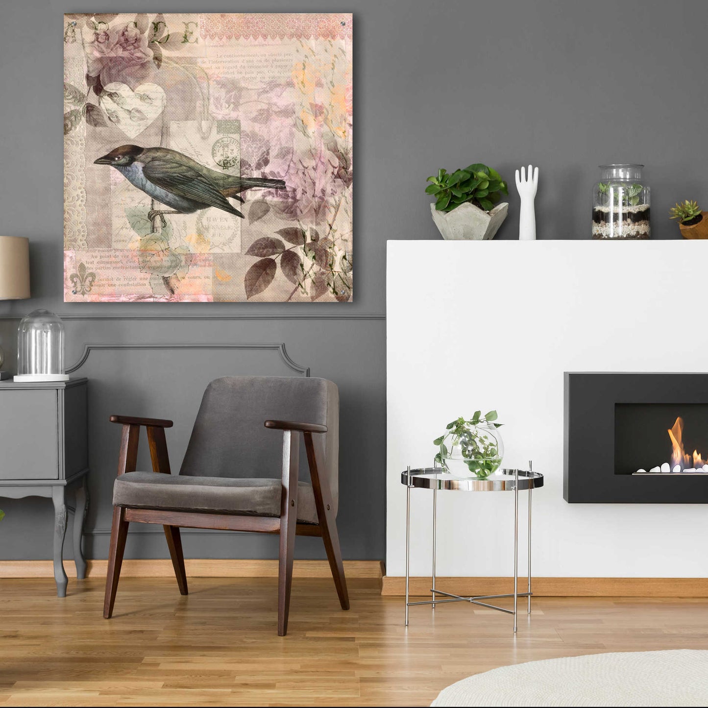 Epic Art 'Nostalgic Bird Collage' by Andrea Haase Acrylic Glass Wall Art,36x36