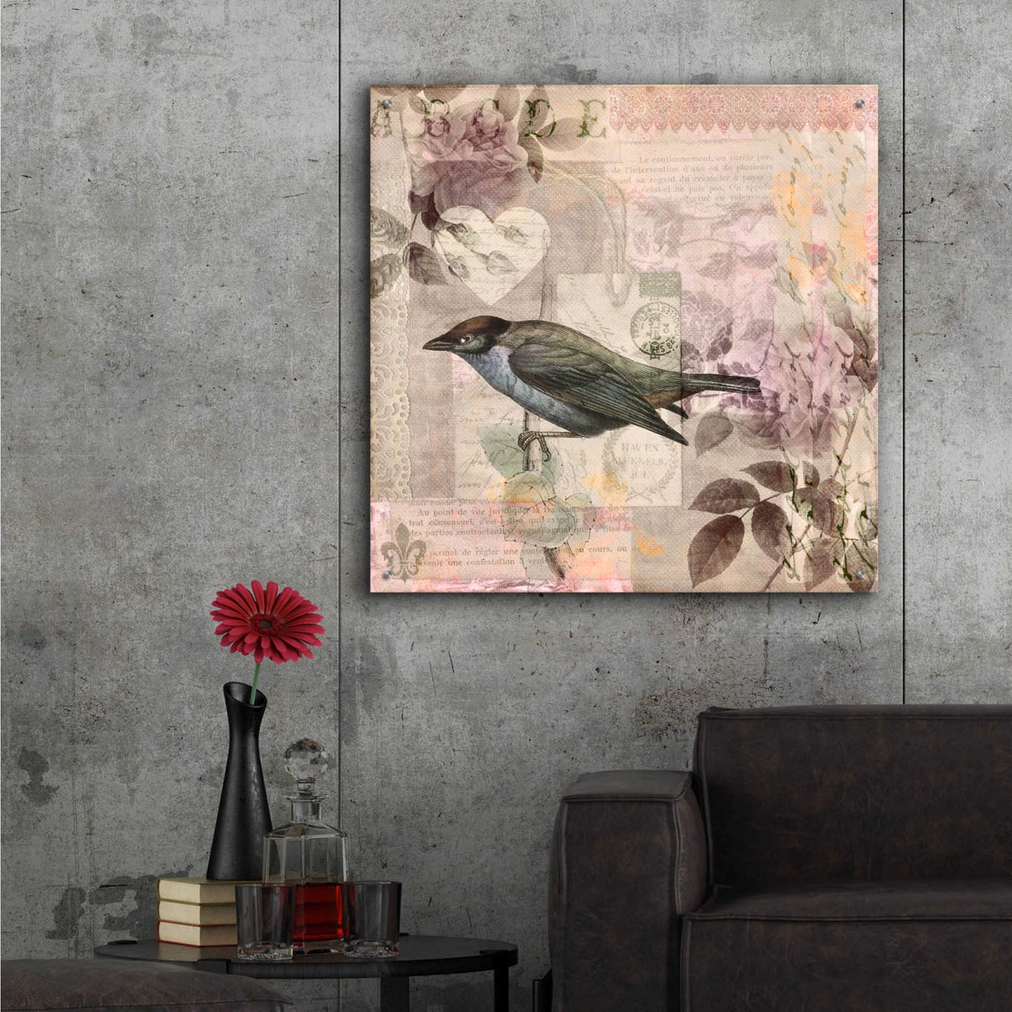 Epic Art 'Nostalgic Bird Collage' by Andrea Haase Acrylic Glass Wall Art,36x36