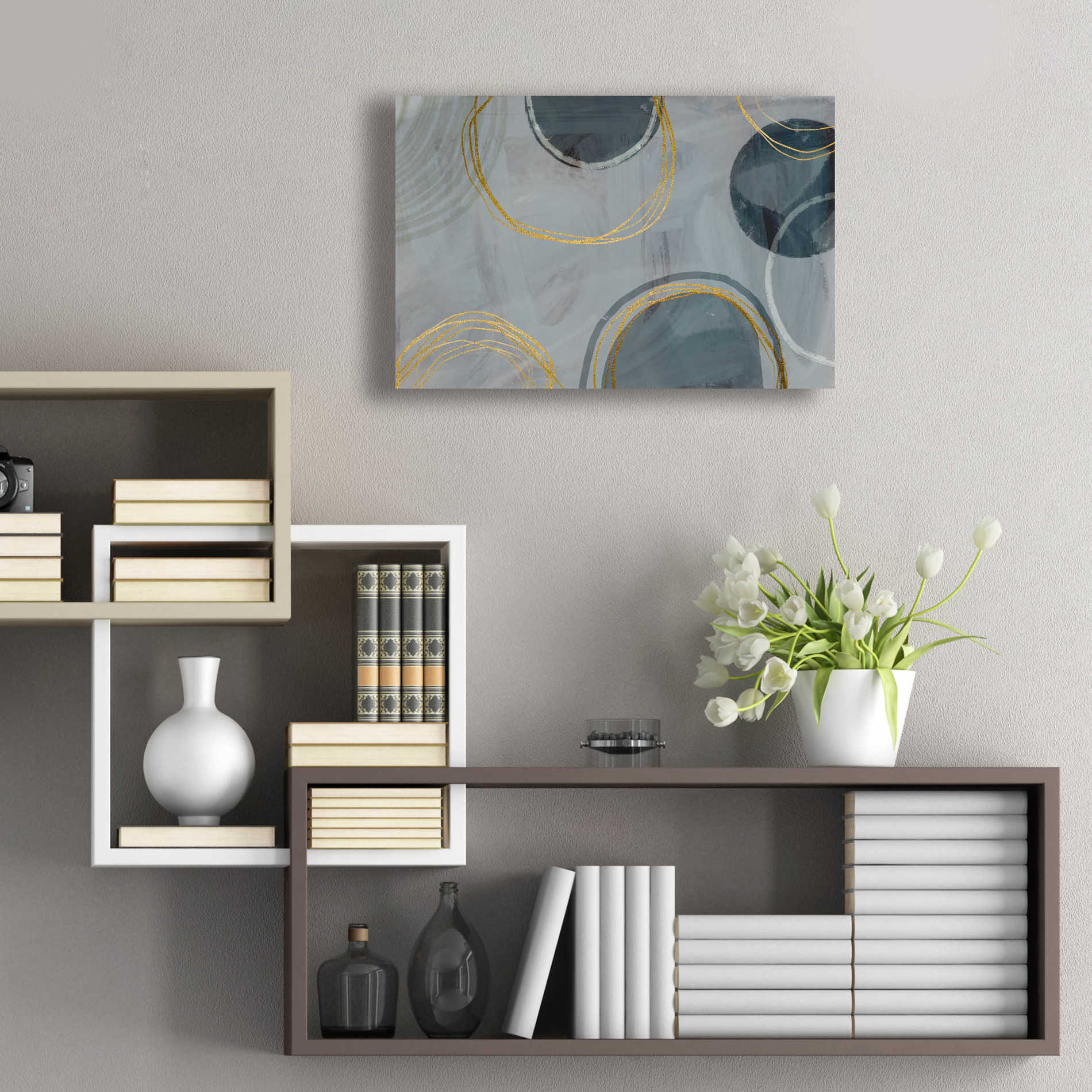 Epic Art 'Golden Line Abstraction' by Andrea Haase Acrylic Glass Wall Art,24x16