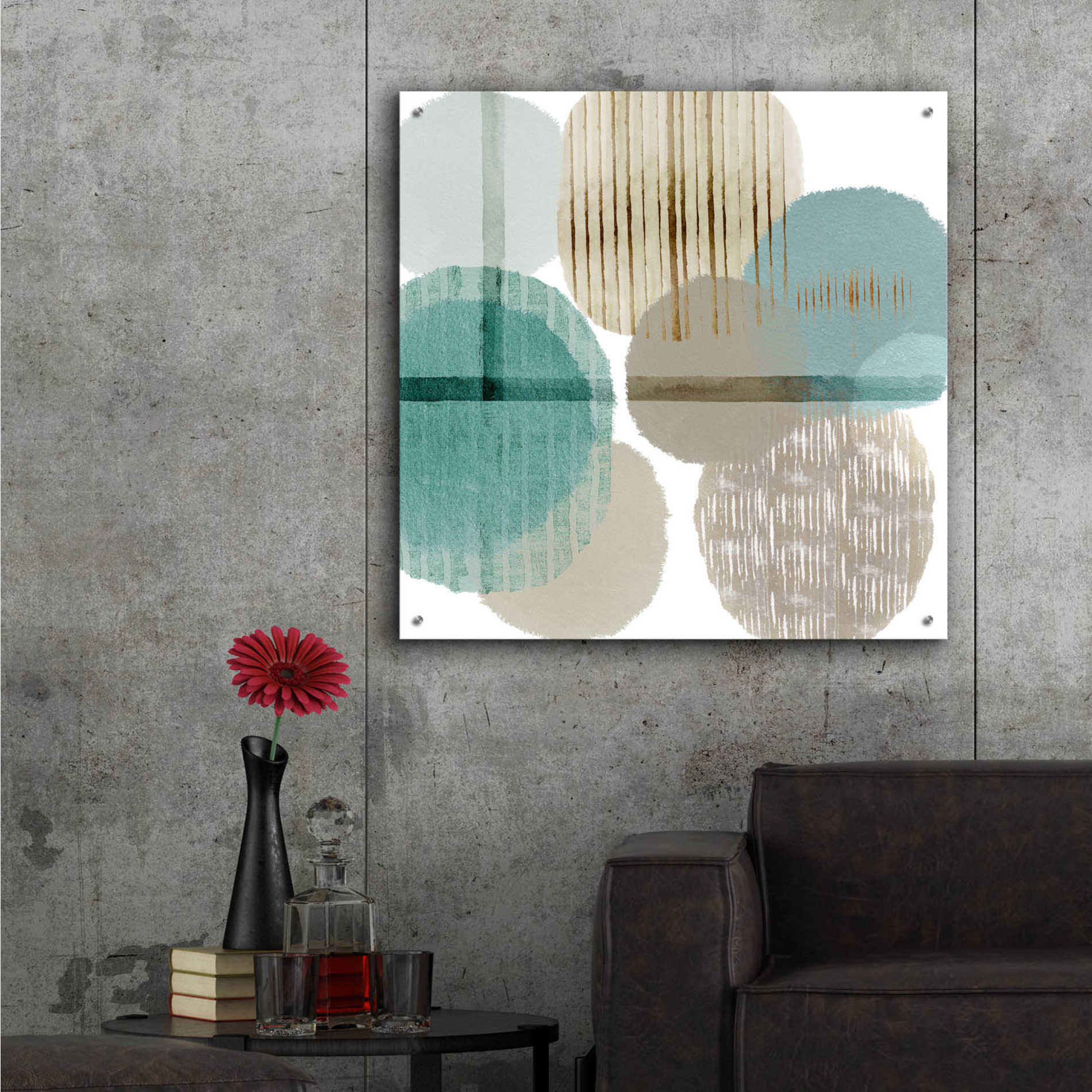 Epic Art 'Teal Harmony I' by Flora Kouta Acrylic Glass Wall Art,36x36