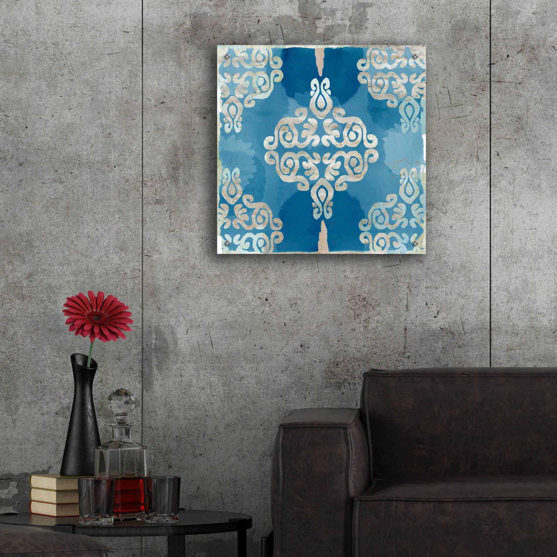 Epic Art 'Royal Blue Tile II' by Flora Kouta Acrylic Glass Wall Art,24x24