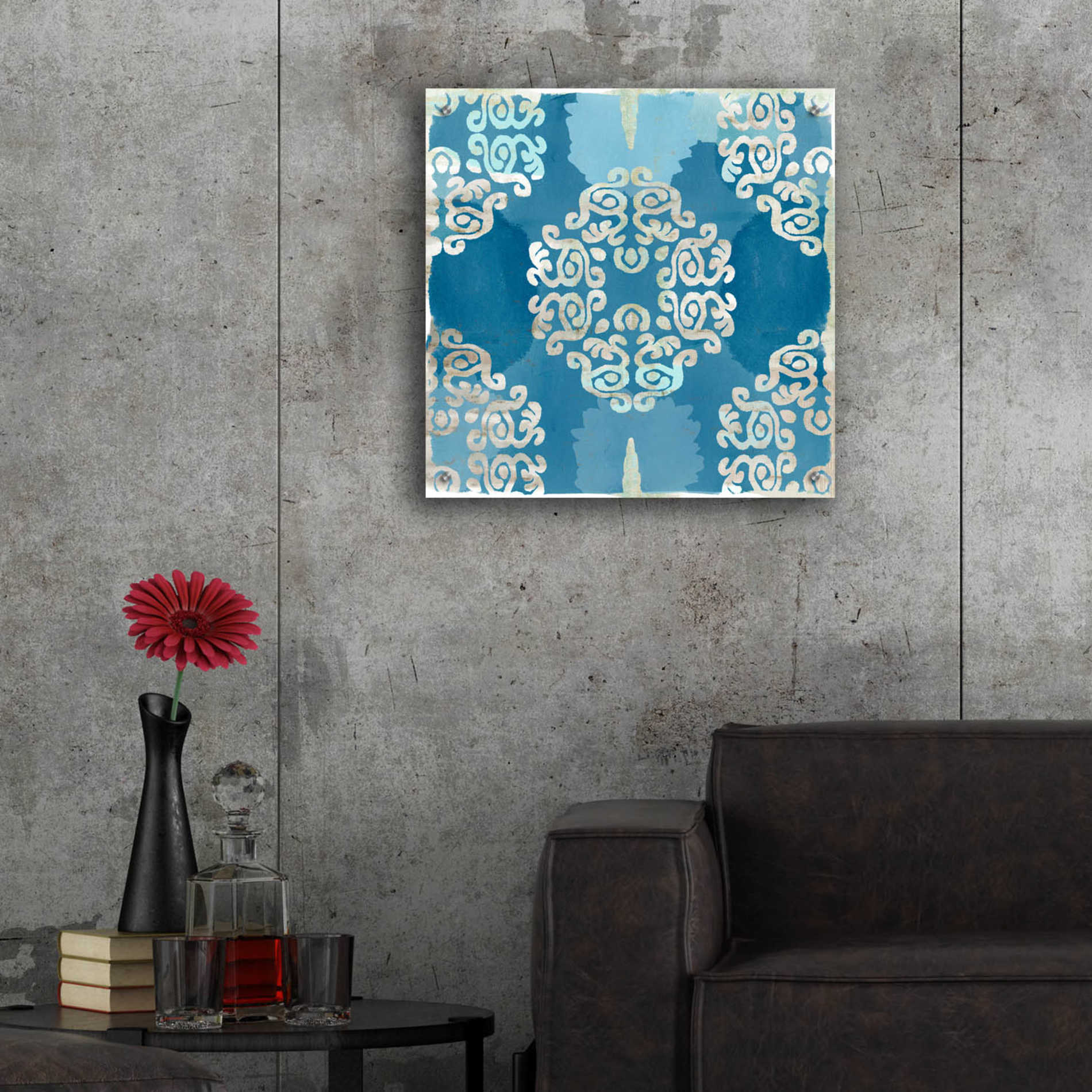 Epic Art 'Royal Blue Tile III' by Flora Kouta Acrylic Glass Wall Art,24x24