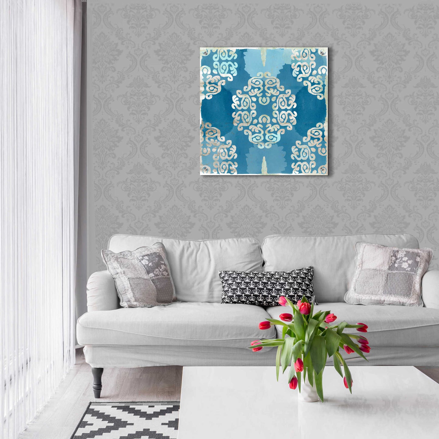 Epic Art 'Royal Blue Tile III' by Flora Kouta Acrylic Glass Wall Art,24x24