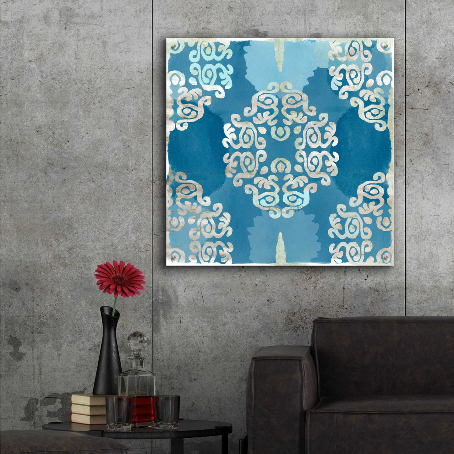 Epic Art 'Royal Blue Tile III' by Flora Kouta Acrylic Glass Wall Art,36x36