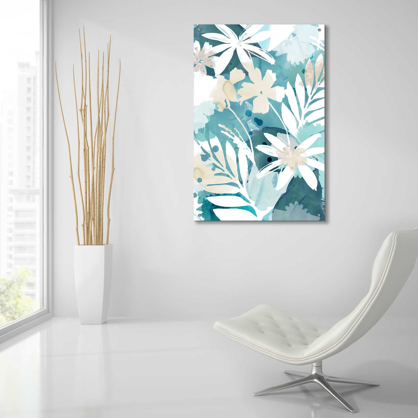 Epic Art 'Soft Blue Floral I' by Flora Kouta Acrylic Glass Wall Art,24x36