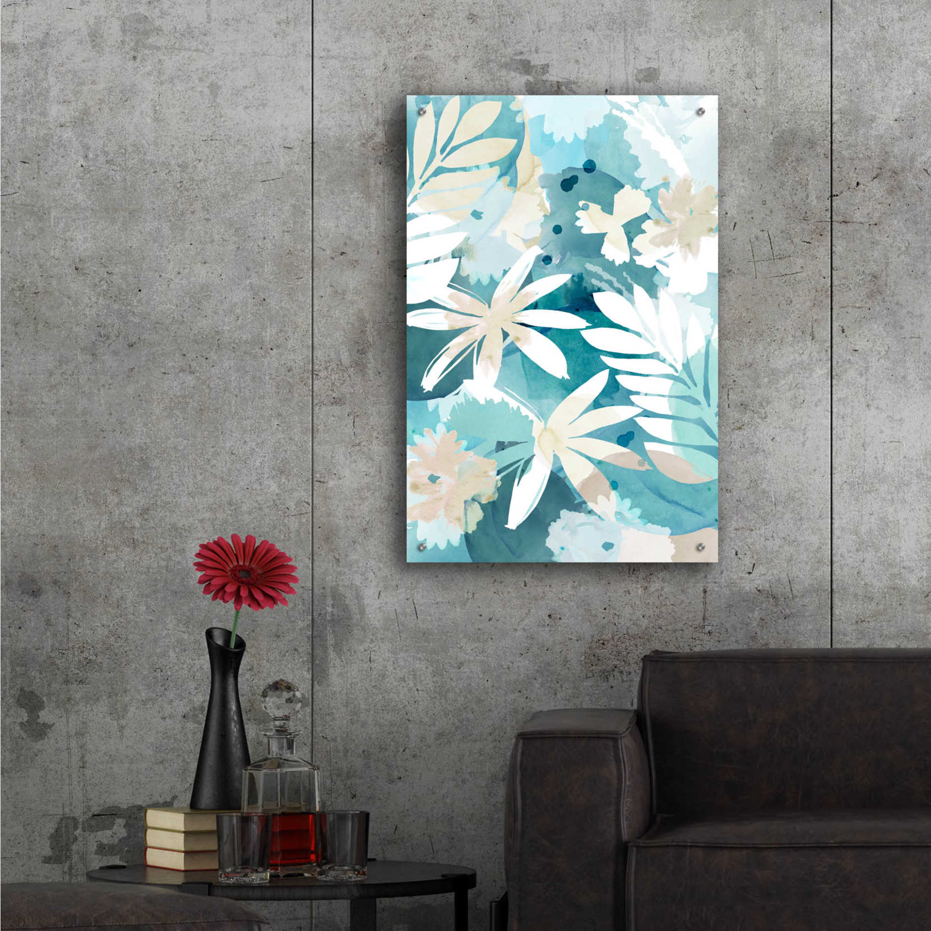 Epic Art 'Soft Blue Floral II' by Flora Kouta Acrylic Glass Wall Art,24x36