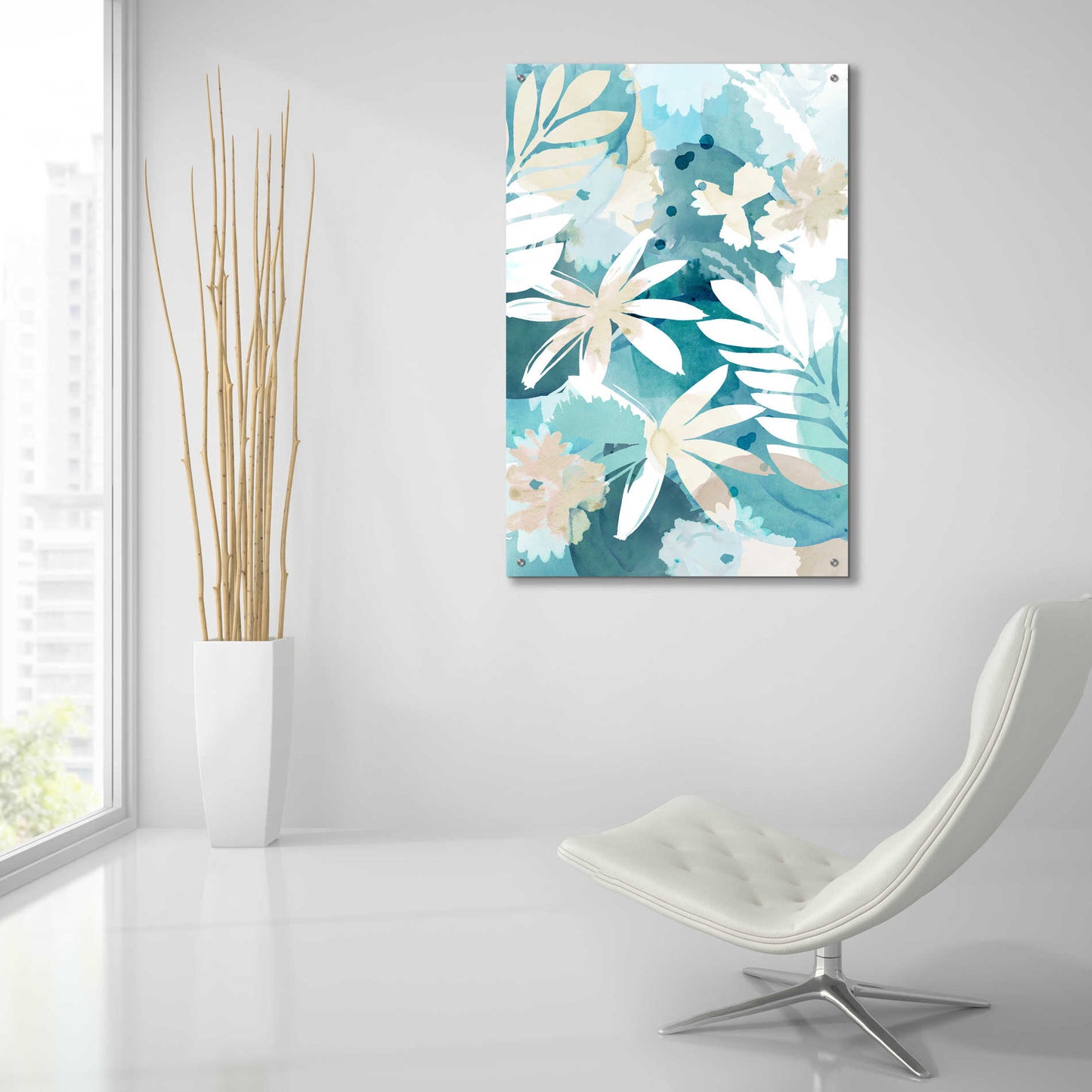 Epic Art 'Soft Blue Floral II' by Flora Kouta Acrylic Glass Wall Art,24x36