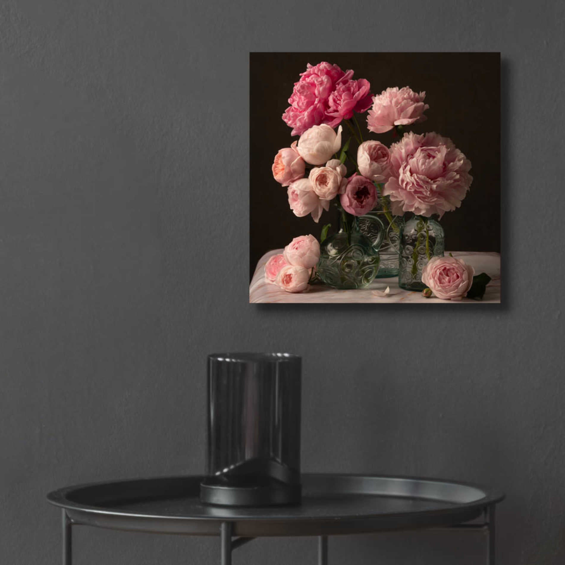 Epic Art 'Rose And Peony Dark Duet' by Leah McLean Acrylic Glass Wall Art,12x12