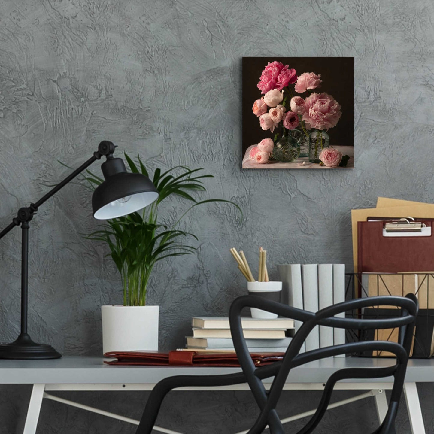 Epic Art 'Rose And Peony Dark Duet' by Leah McLean Acrylic Glass Wall Art,12x12