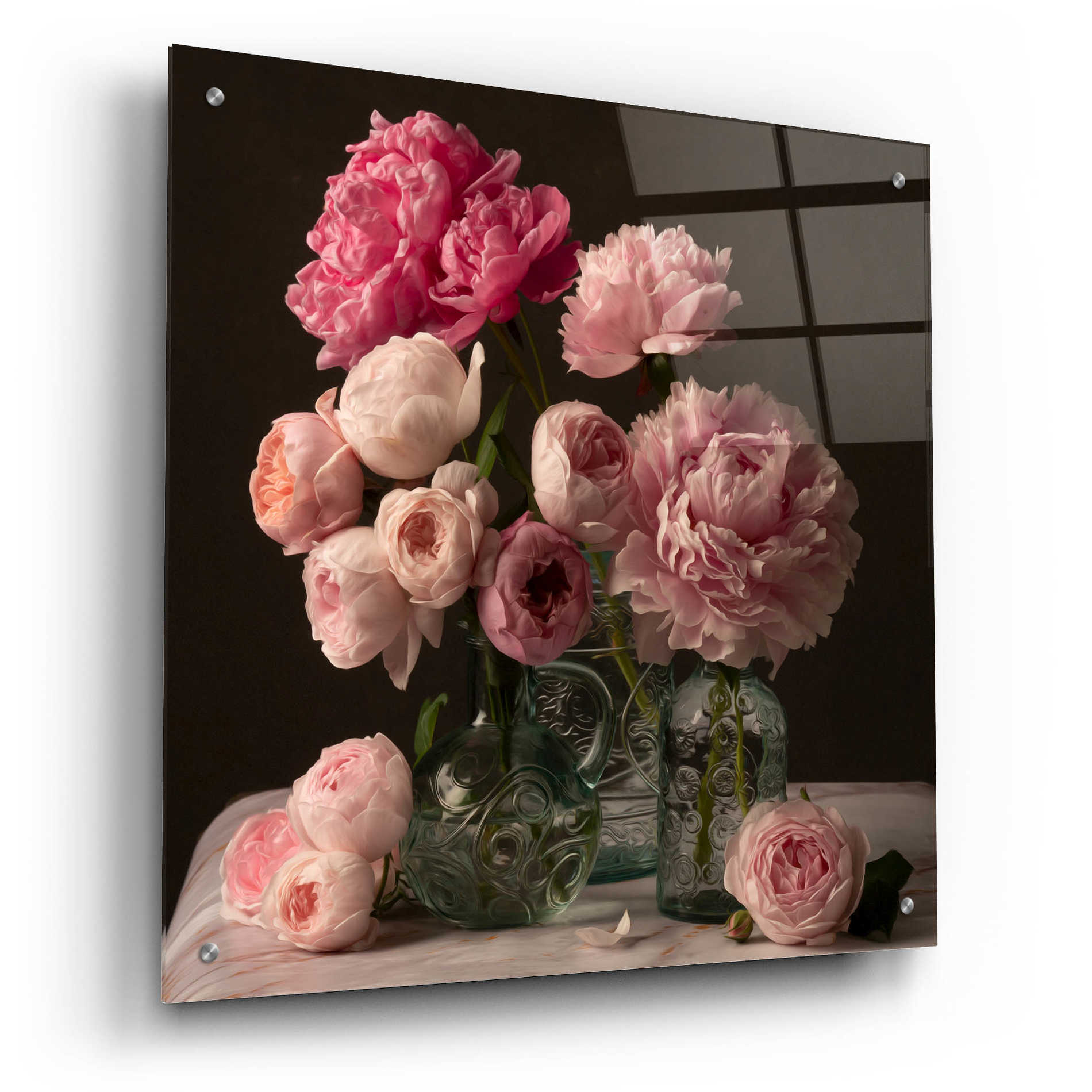 Epic Art 'Rose And Peony Dark Duet' by Leah McLean Acrylic Glass Wall Art,24x24