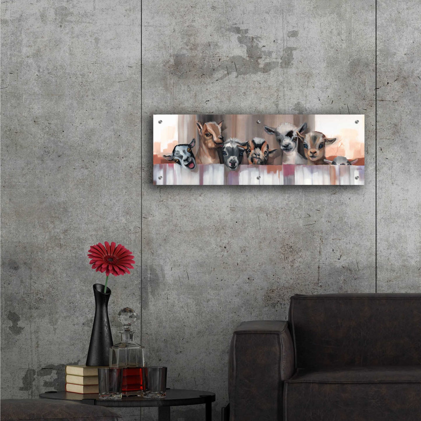 Epic Art 'Goat Party' by Louise Montillio Acrylic Glass Wall Art,36x12